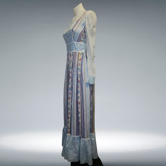 Vintage Smart Move 70s Blue PrairieDress Cotton Blend Sz 4 Bohemian Cottagecore - Picture 2 of 12